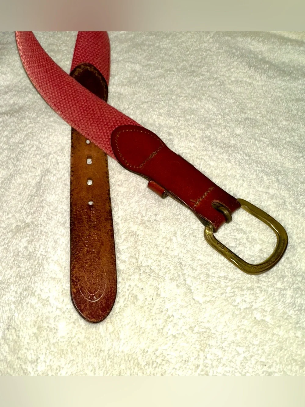 Vintage Griswold Inn Ribbon Leather Belt Solid Brass Buckle USA Sz 42